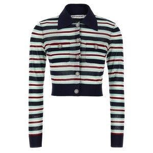 Self-Portrait Navy Striped Viscose Knit Cardigan - NWT